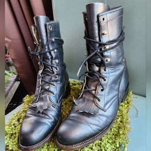 JUSTIN Kiltie Lace Up Prairie Gunmetal Grey Loved Ankle Western Cowpoke Boots GC